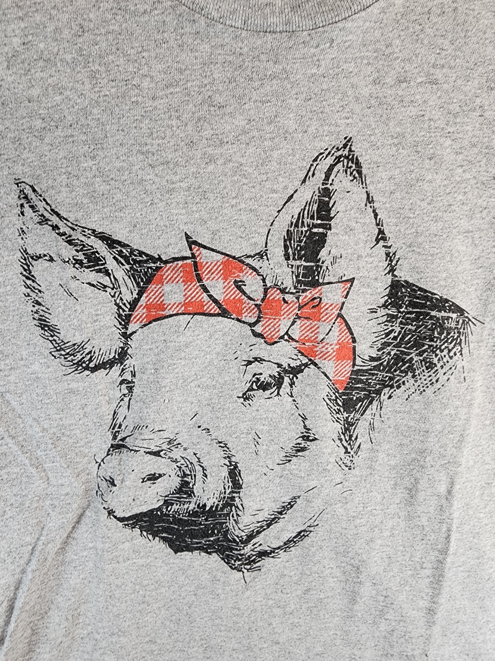 Delta Gray T-Shirt with Pig and Ribbon.